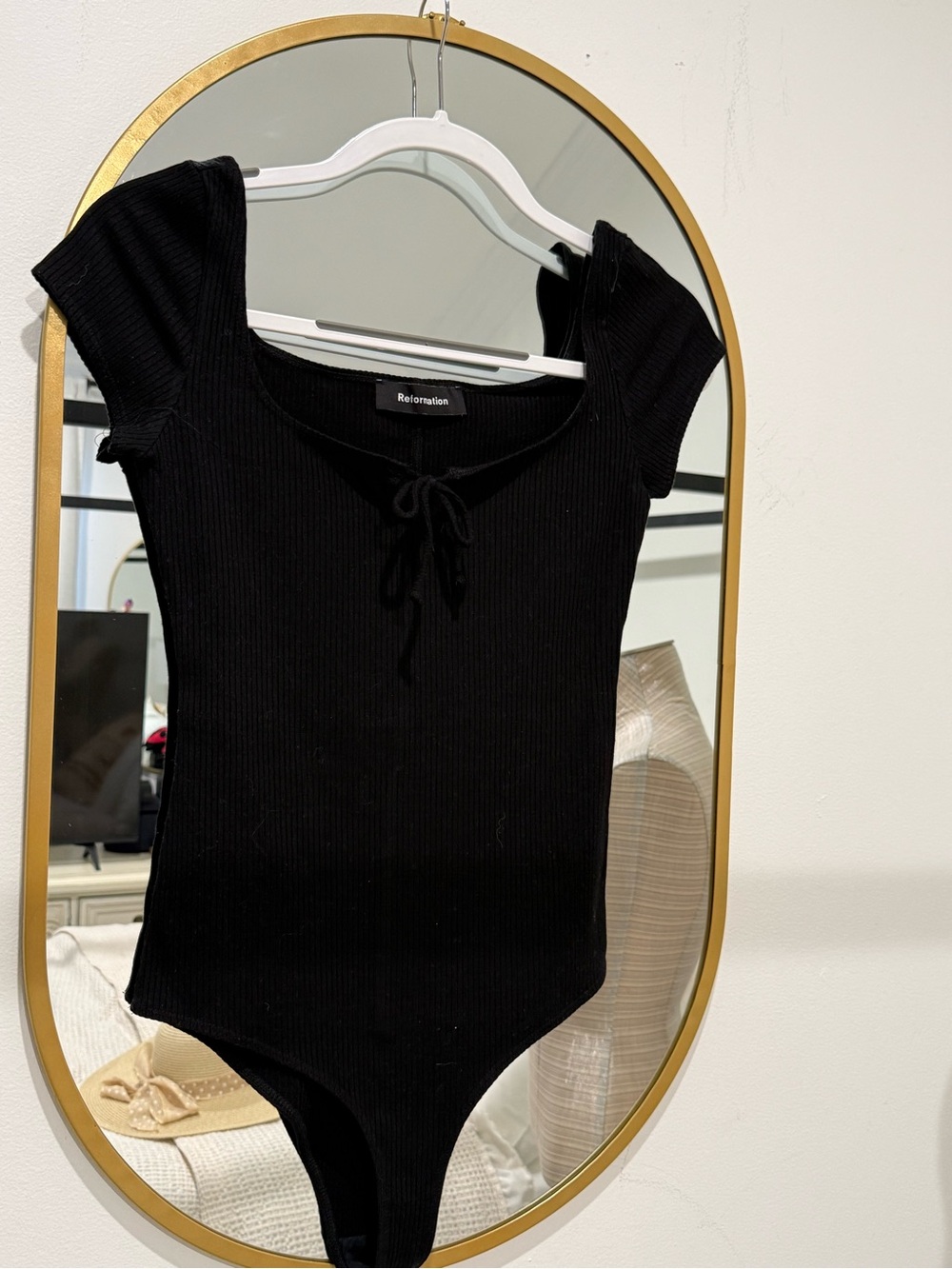 Reformation bodysuit  Black Ribbed Square-Neck Womens Top